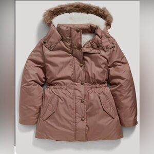 Old Navy Kids Tan Puffer Jacket with Faux Fur Hood